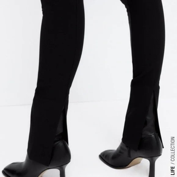 NWOT Zara Women's extra long high rise black slit flare leggings, Size S - Picture 4 of 12